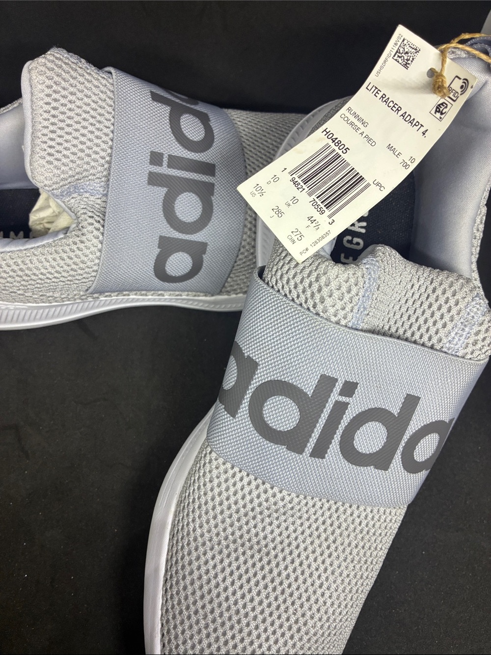 adidas Light Racer Adapt 4 Gray Slip-On Mesh Sneakers with Dark Gray Logo Band